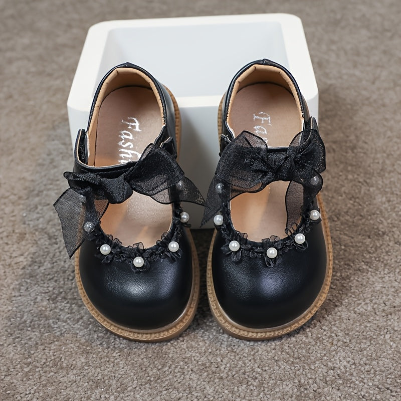 Girls' Princess Shoes with Bead Design Net Lace Bow for Parties and Daily Wear