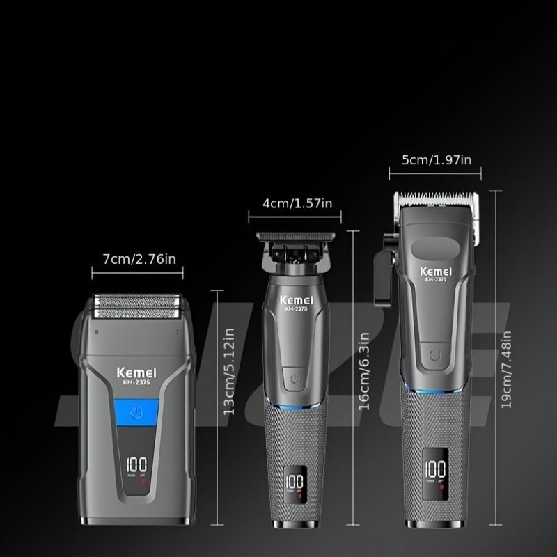 Set de cuidado profesional de 3 piezas con cortapelos recargable por USB, afeitadora, pantalla digital, carga inalámbrica, batería de litio, voltaje de funcionamiento ≤36V