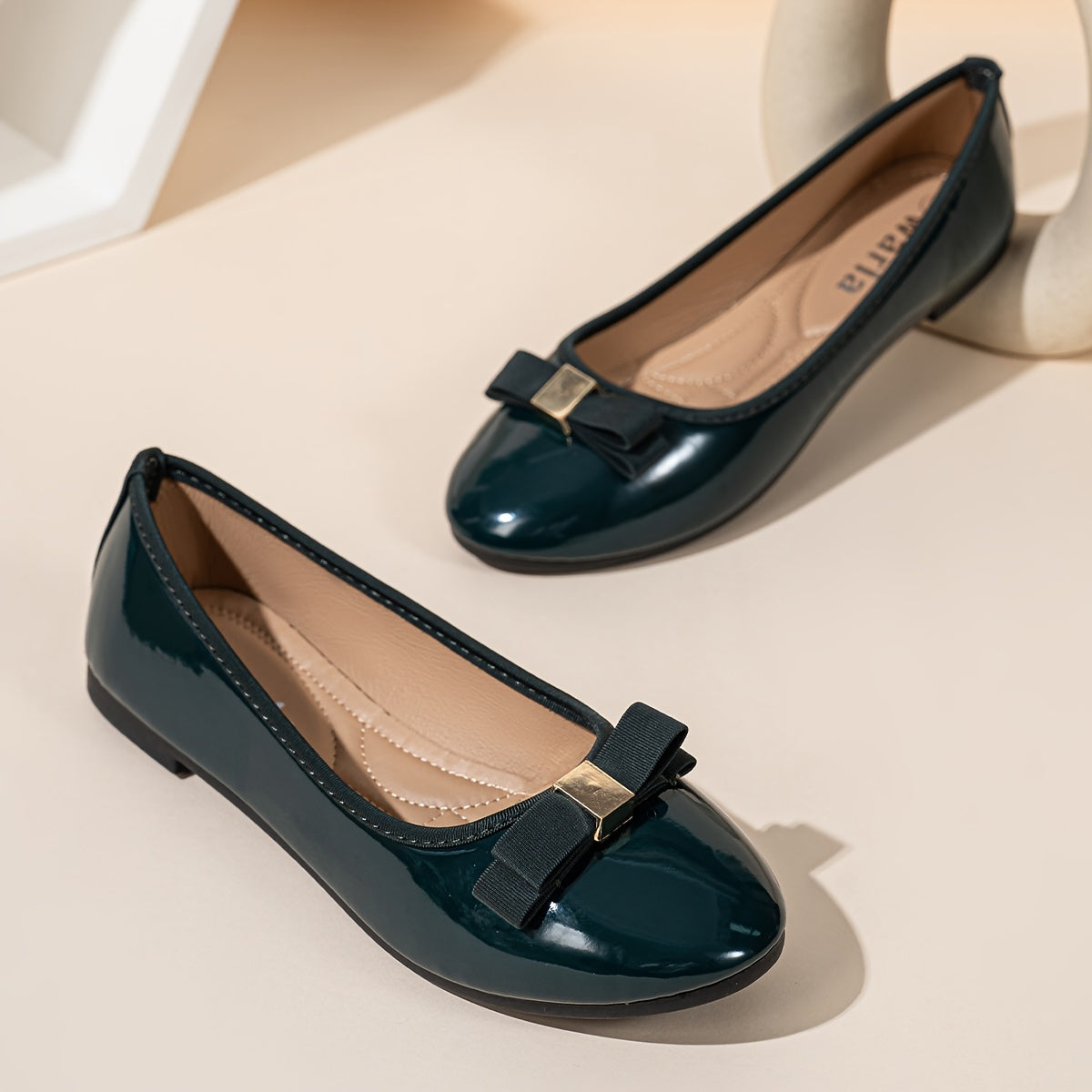 Women's Mary Jane Ballet Flats with Bow Embellishment Lightweight Slip-On Shoes