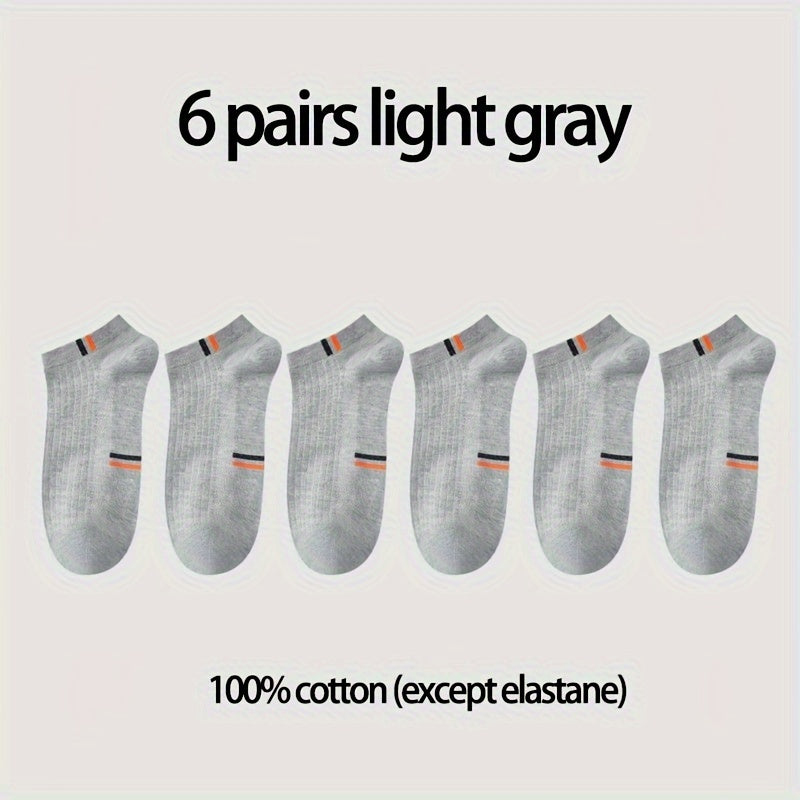 Men's Cotton Blend Ankle Socks 6 Pairs Lightweight Breathable Stretch Comfort