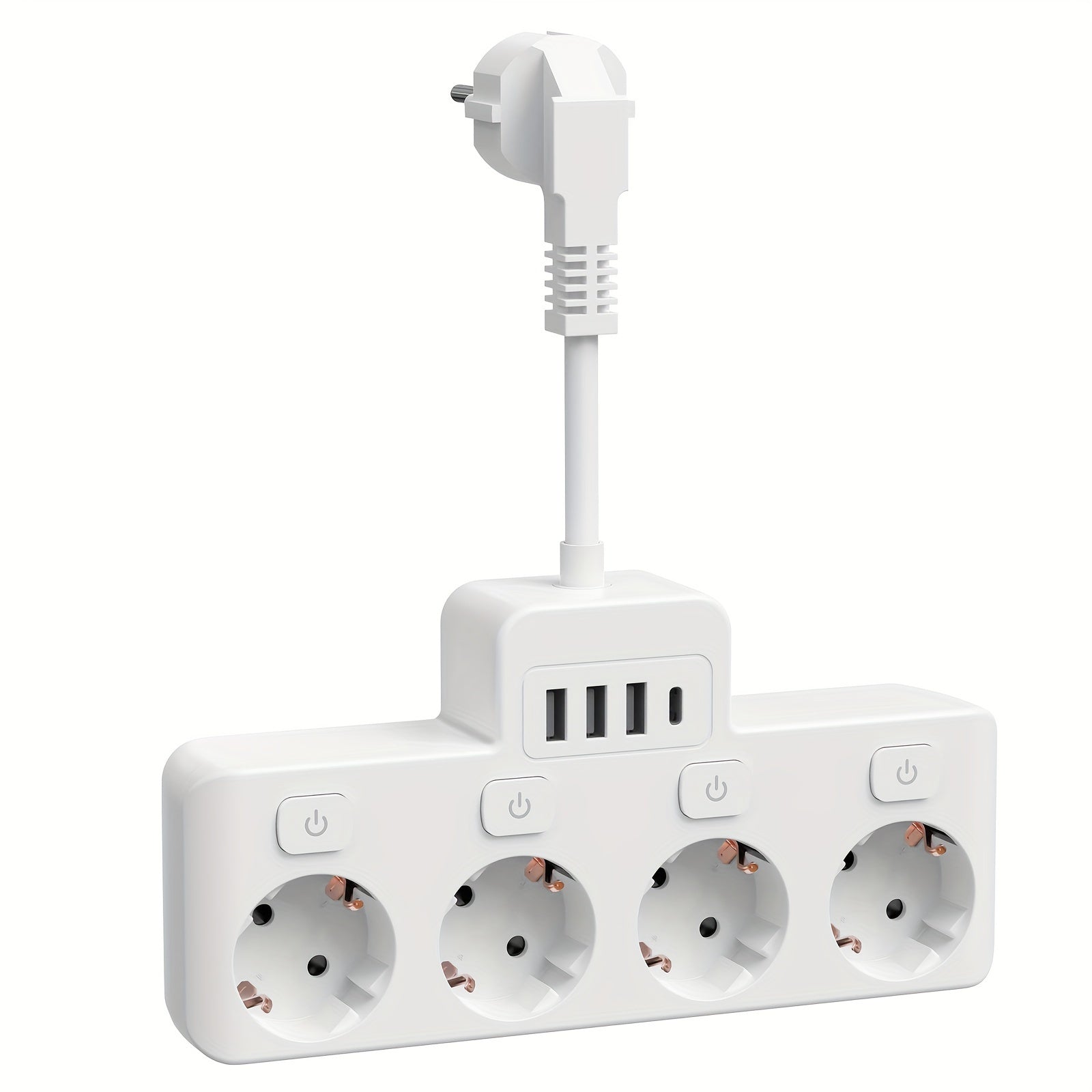 Power Strip with 4 AC Outlets and 4 USB Ports, Individual Switches, Short Cord