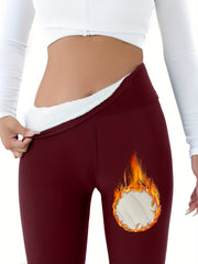 Plus Size Women High-Waisted Plush-Lined Warm Stretch Trousers Winter Outerwear