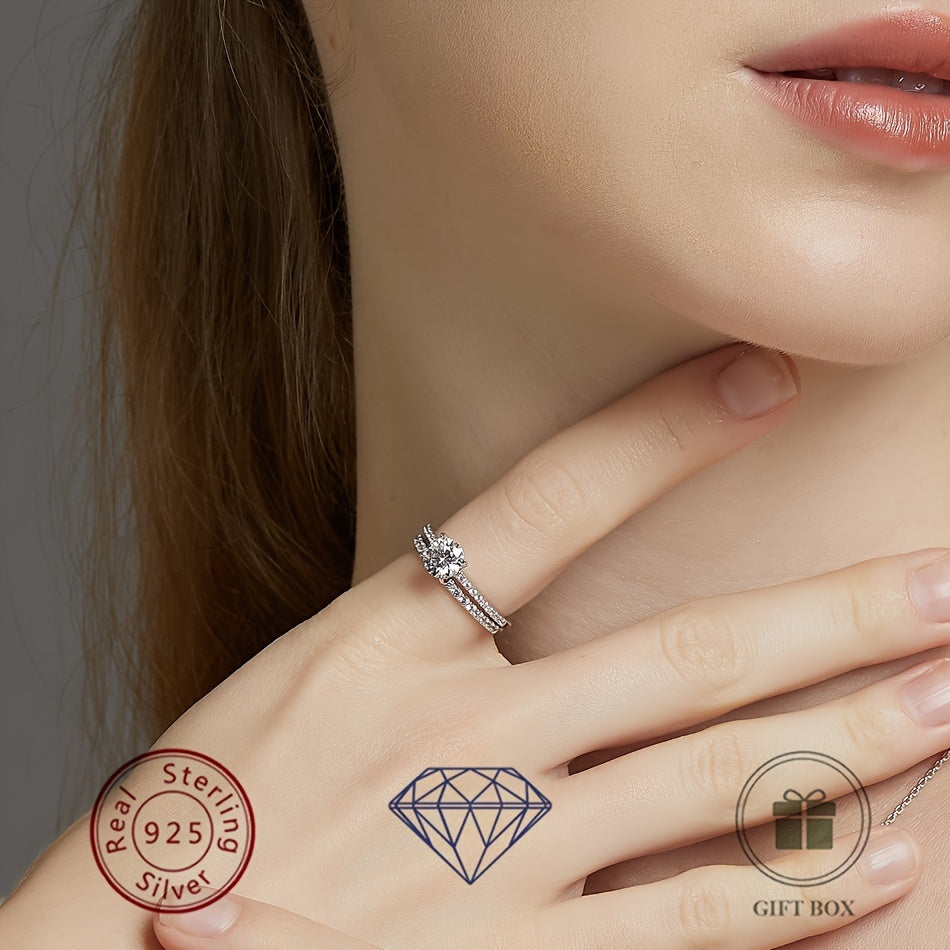 Ikki chiziqli Moissanit to'y uzuklari 1CT Sterling kumush 14K oltin qoplangan uzuklar