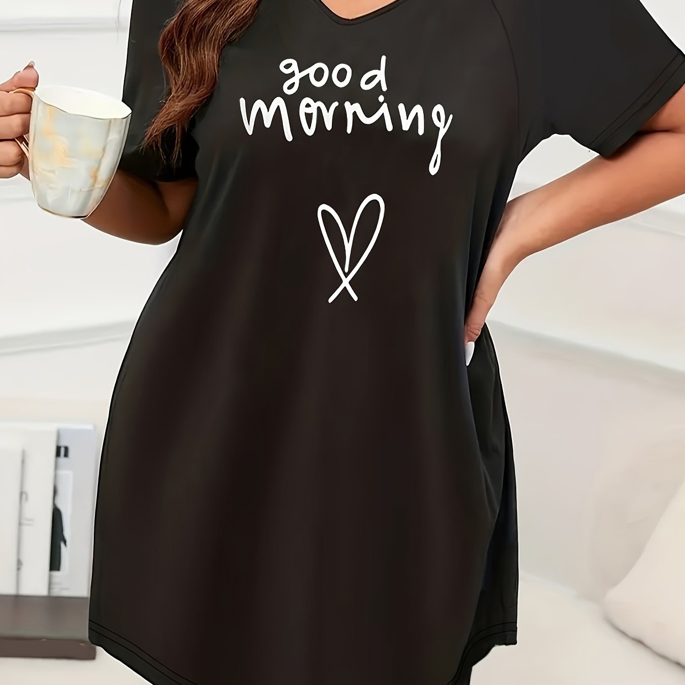 Plus Size Navy Blue Short Sleeve Sleep Dress Lounge Nightgown All-Season