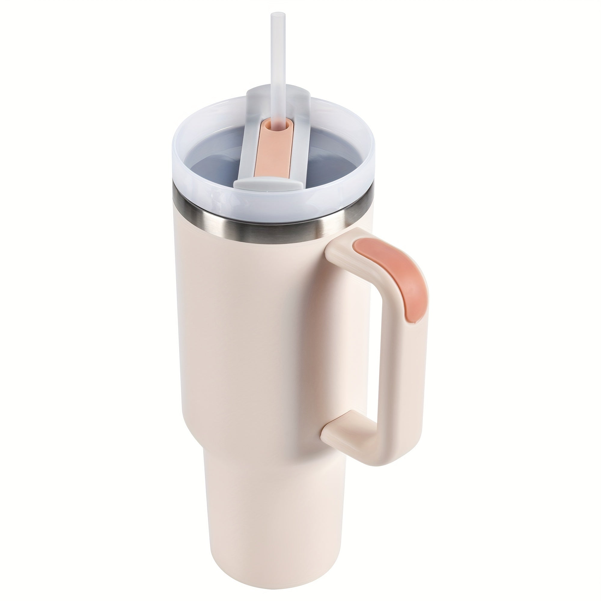 40oz Stainless Steel Travel Mug with Lid Straw Handle Vacuum Insulated Dishwasher Safe Light Gray Pink Ivory White