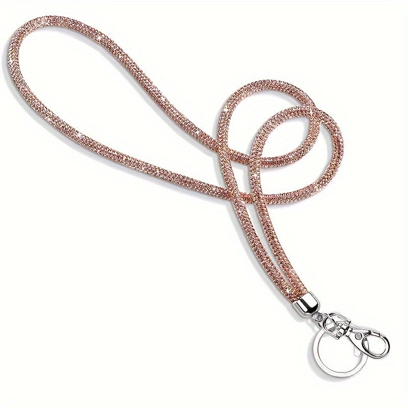 Sparkly Crystal-Studded Office Lanyard with Metal Clasp and Keyring for Women