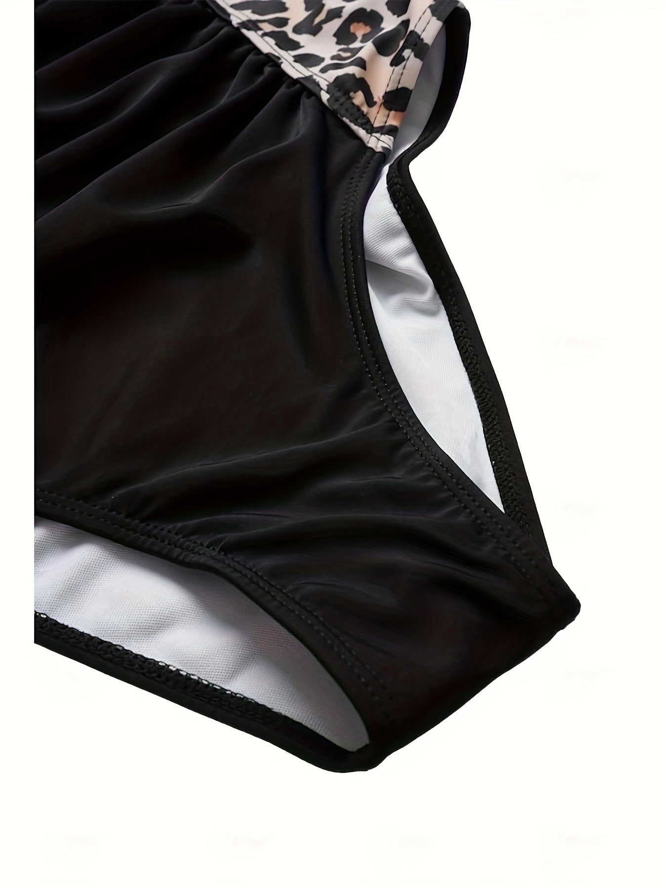 Women's Black and White Leopard Print One-Piece Swimsuit with V-Neck and Removable Pads