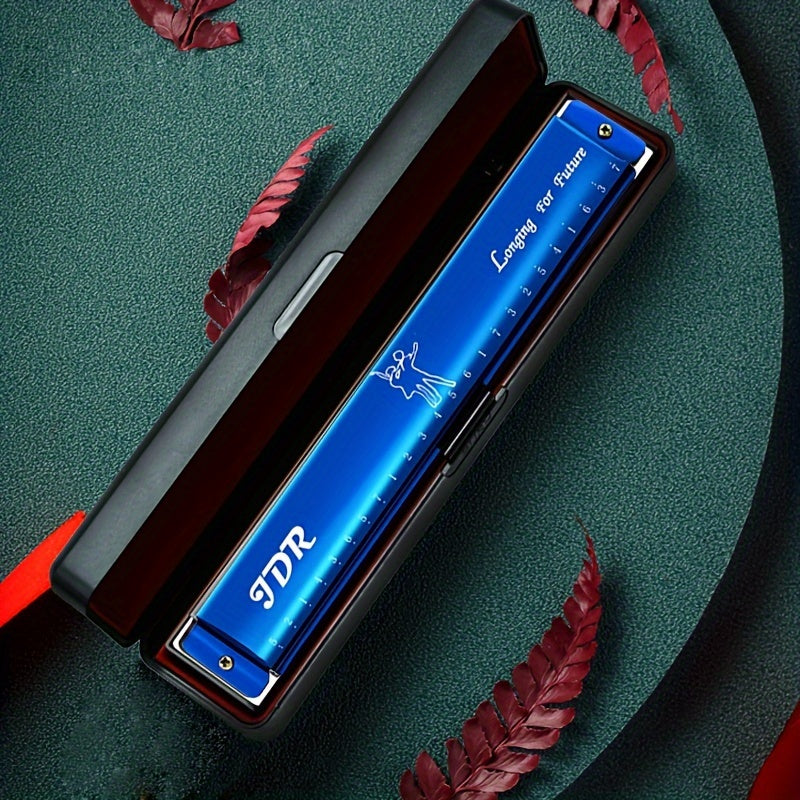 Губная гармошка диатоническая на 24 отверстия в тональности C, черный металл, с футляром