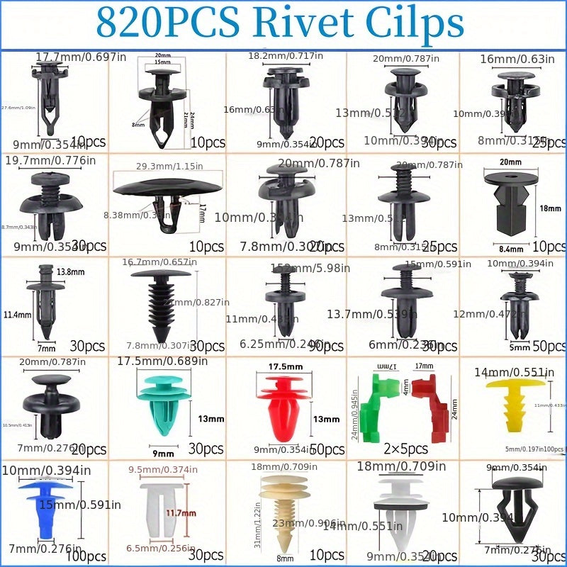 Car Repair Clips 26 Sizes 820Pcs PP Plastic Fasteners Auto Car Accessories