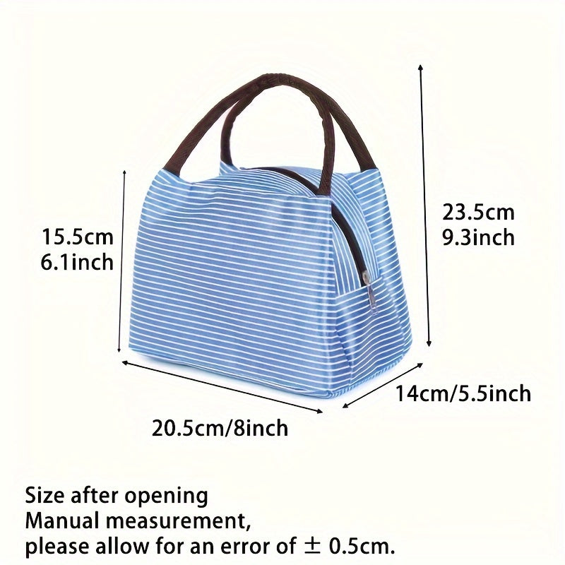 Insulated Lunch Tote with Striped Design, Oxford Cloth, Easy-Clean Aluminum Lining