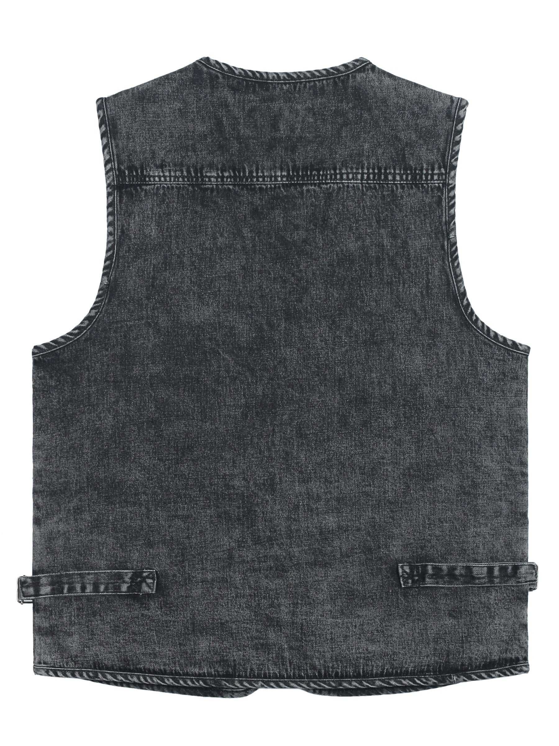 Men's Black Denim Zip-Up Vest with Multiple Pockets for Outdoor Activities