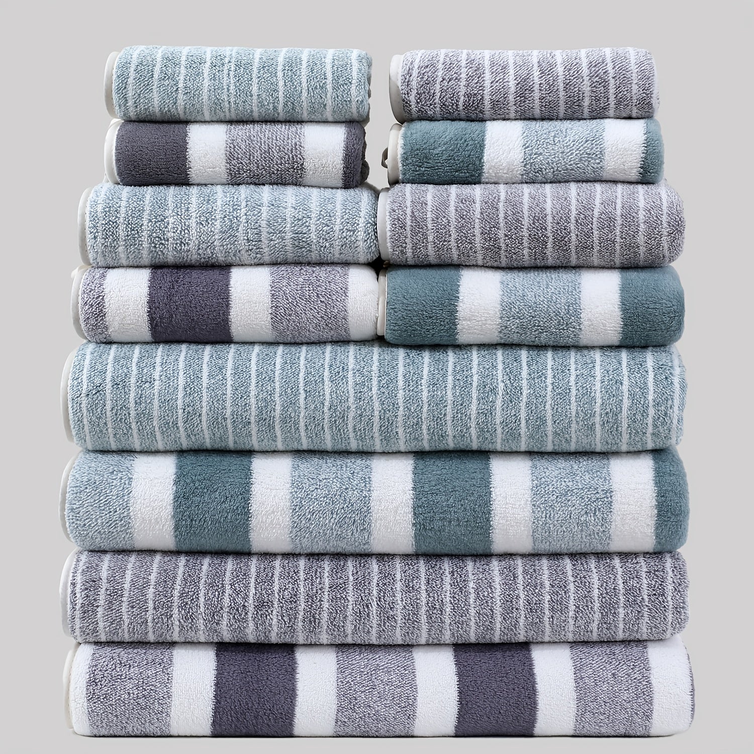 Set of 12 Microfiber Towels Quick-Dry Absorbent Woven Wash Cloths for Bathroom