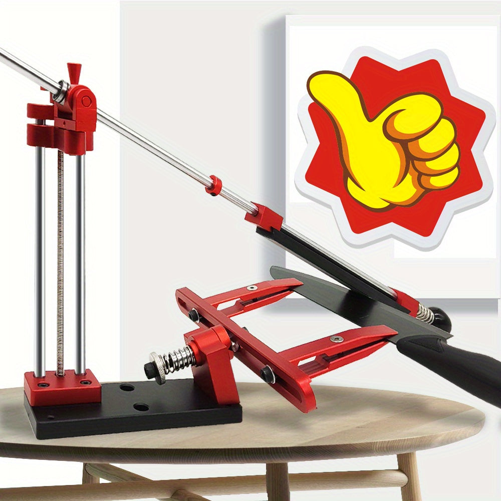 Professional Kitchen Knife Sharpener, Qizil Aluminiy Alloy, Qo'lda Ishlash, Batareyaga Ehtiyoj Yo'q, Statik Burchakli Qirqish Tizimi.