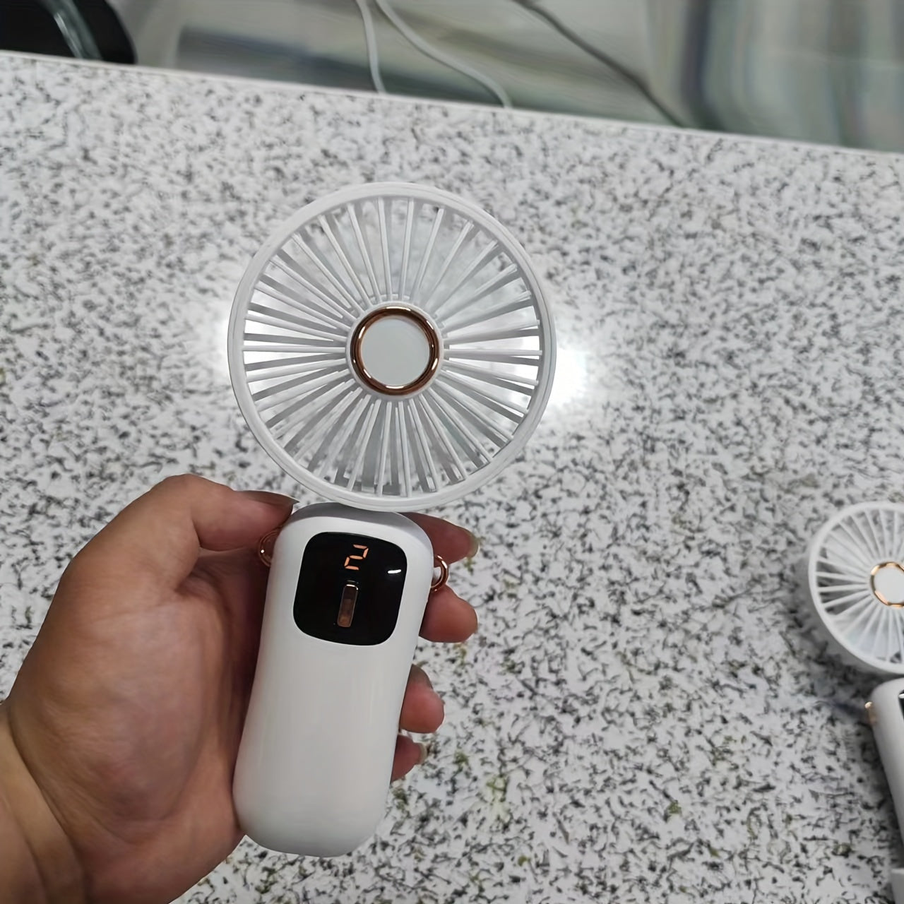 Rechargeable Handheld Fan with 5 Speeds, LED Display, Foldable, Portable