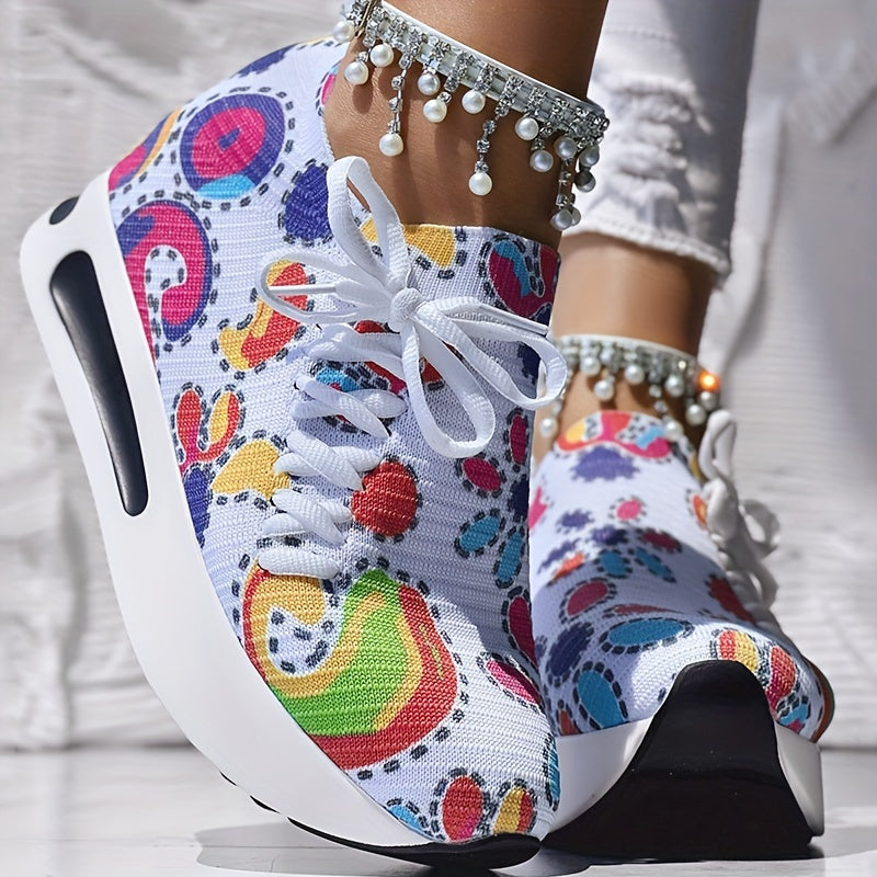 Women's Casual Lace-Up Printed Low Top Sneakers Fabric Upper All-Season