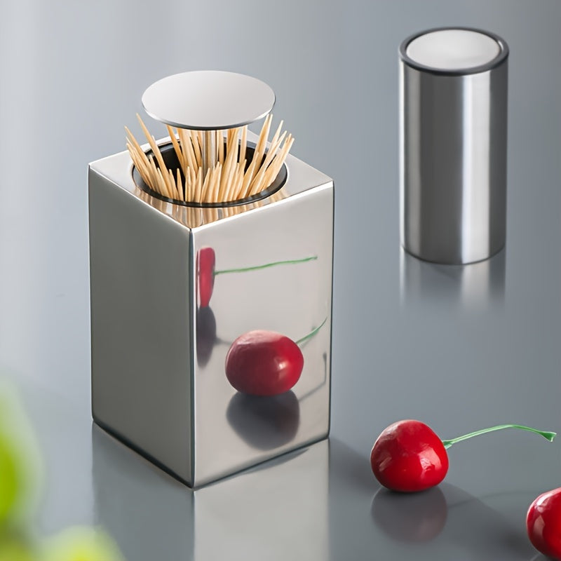 Stainless Steel Toothpick Dispenser with Automatic Pop-Up and Press-Open Feature