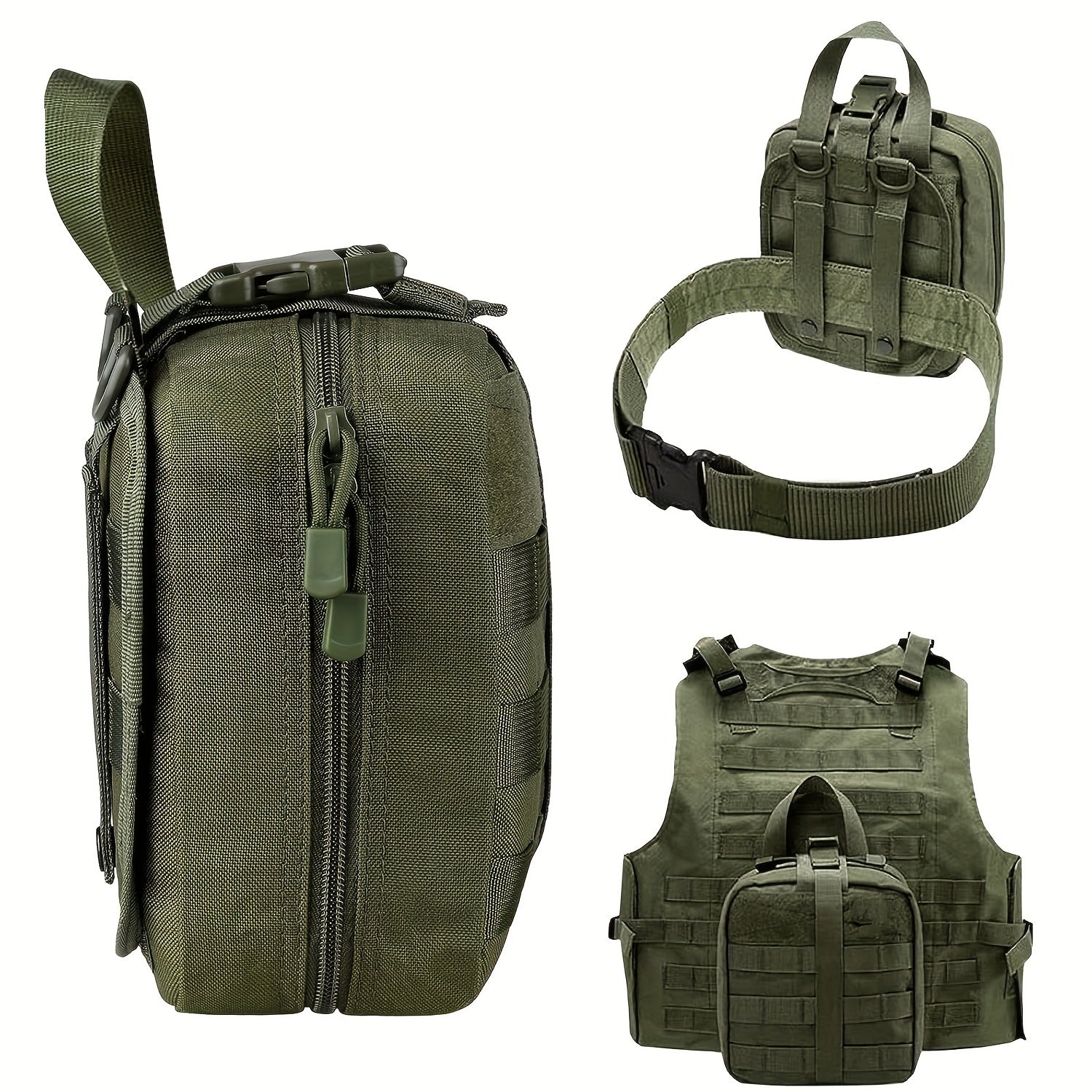Tactical First Aid Kit with Quick-Release EMT Pouch MOLLE System Nylon Bag Green