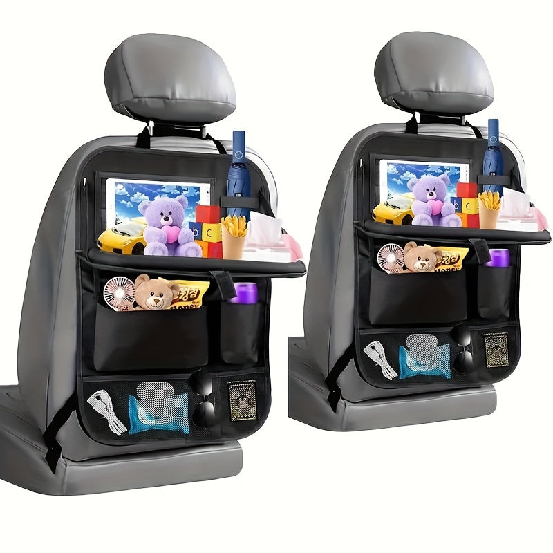 Organizador de asientos de coche, bolsa de almacenamiento plegable de tela Oxford con bolsillos y bandeja