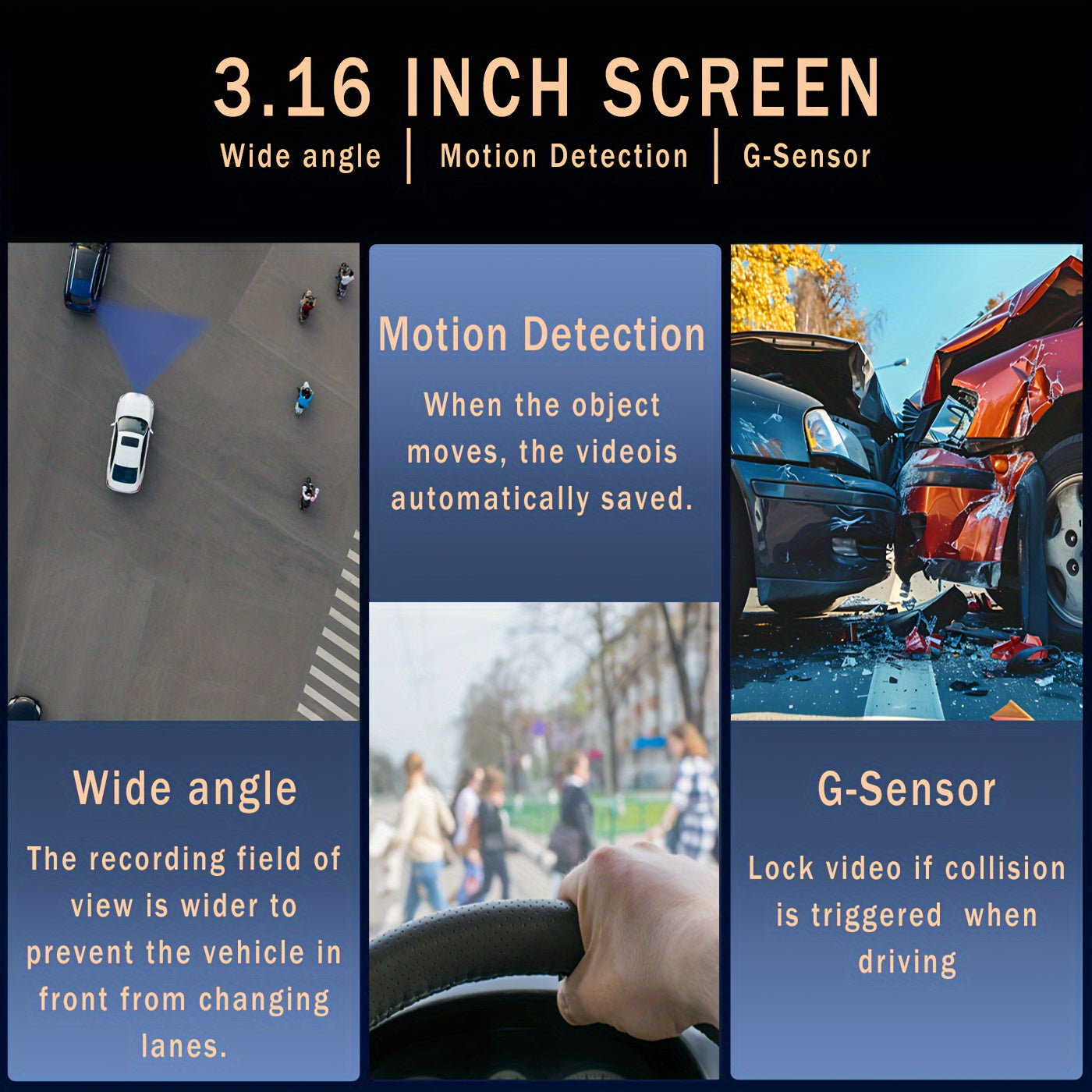 1080P Dual Camera Dash Cam with IR Night Vision Wide Angle Lens 8.03cm LCD Screen Loop Recording Car Camera