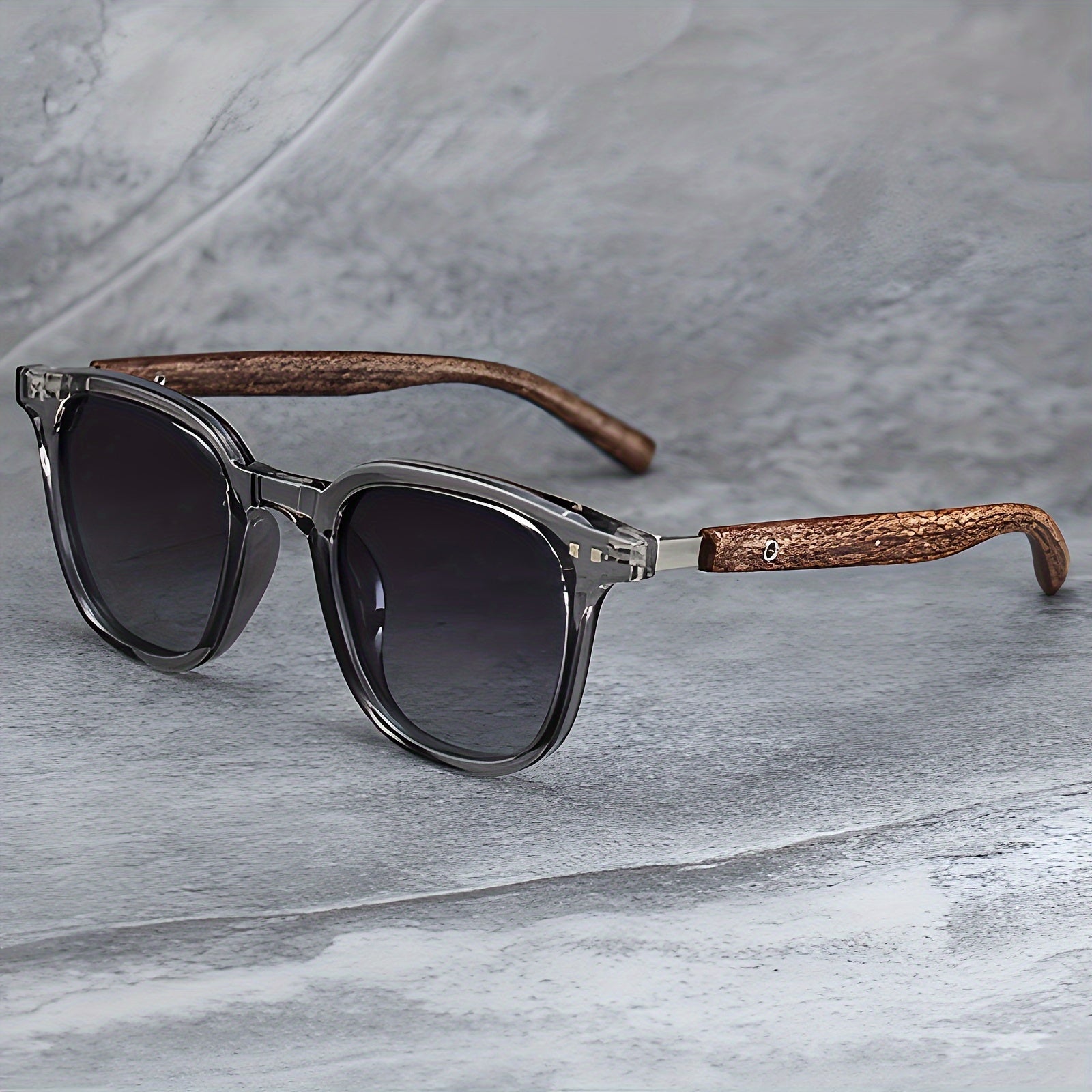 Square Frame Retro Eyewear with Wood Grain Detail Anti-Reflective Plastic Lenses