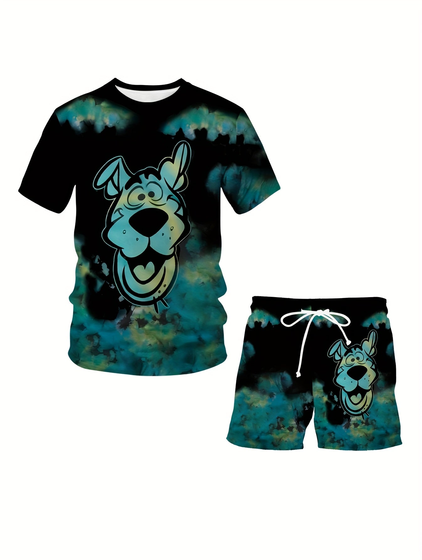 Men's Anime Print T-Shirt and Shorts Set Casual Street Style Plus Size