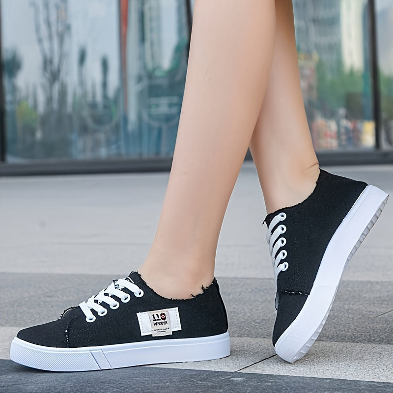 Women's Canvas Casual Sneakers with Solid Color, Round Toe, Lightweight Sole