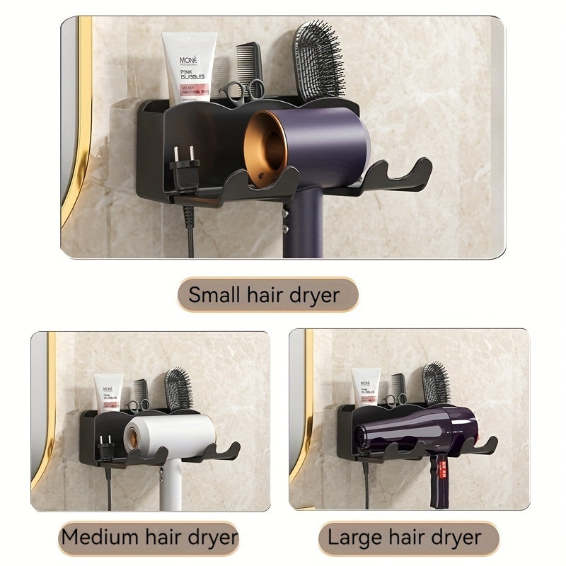 Wall-Mounted Hair Dryer Holder No-Drill Space-Saving Bathroom Storage
