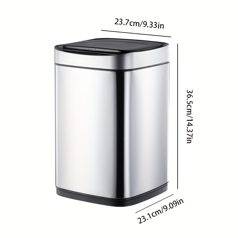 1 dona, Premium Stainless Steel Smart Trash Can - 10L hajm, Ko‘p sensorli faollashtirish, LCD panel, sumka saqlash, qulay batareya o‘rnini almashtirish, Zamonaviy uy dekoratsiyasi uchun ideal.