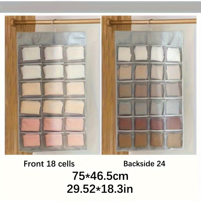 Dual-Sided Hanging Organizer for Underwear Socks Non Woven Foldable Grey Pink Ivory