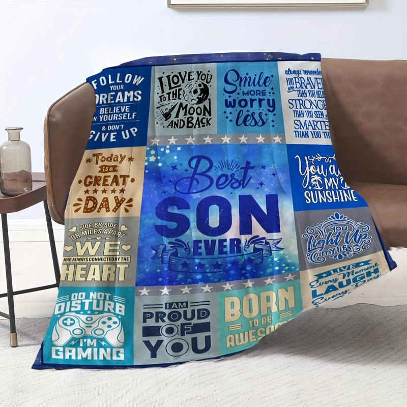 Flannel Throw Blanket Letter Print for Travel Camping Home Decor Easy to Clean