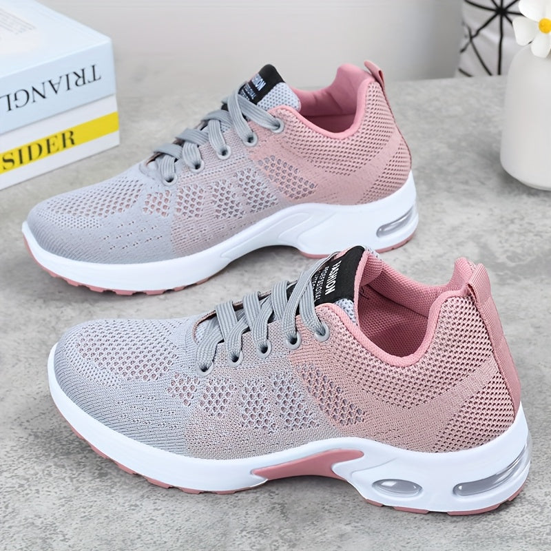 Women's Breathable Color-Blocked Knit Running Shoes for Casual Fitness