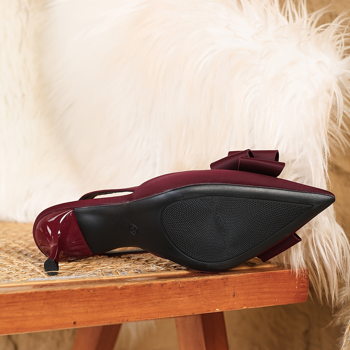 Women’s Elegant Bow-Decorated Pointed Toe Stiletto Heels Fabric Upper All-Season Party Shoes