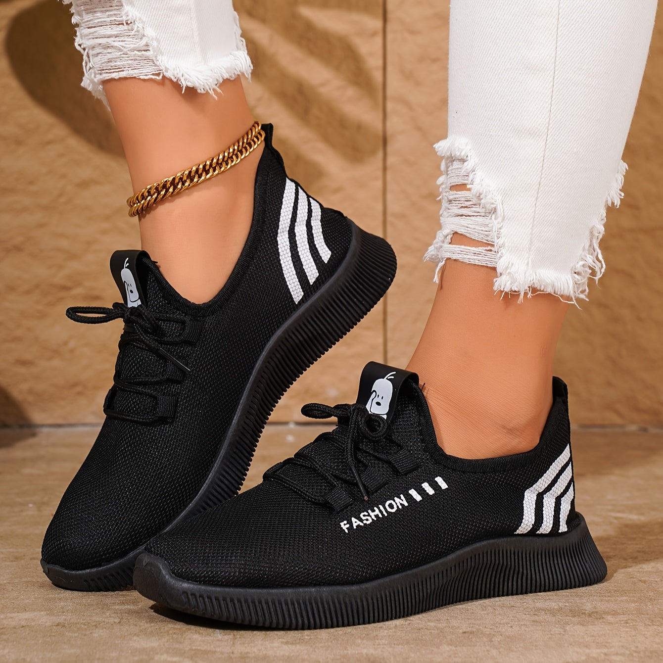 Women’s Casual Slip-On Sneakers Breathable Fabric Red Stripes Cushioned Sole