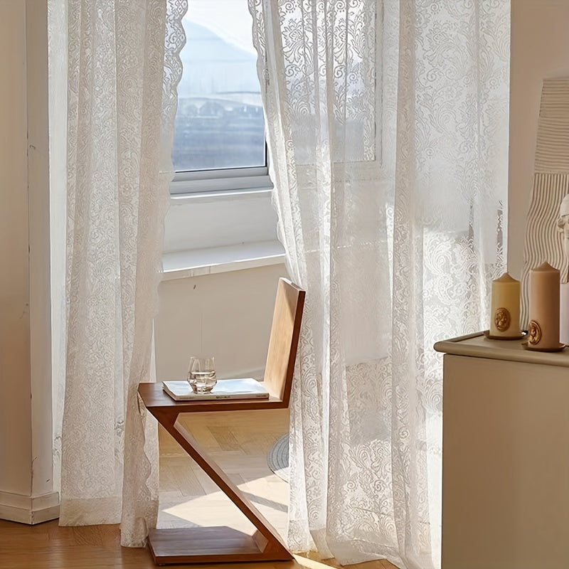 White Sheer Curtain with Phoenix Tail Design Floral Accents UV Protection Rod Pocket for Living Room Bedroom