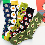 Women's Short Socks 5 Pairs Knit Fabric Fried Egg Burger Pattern Casual