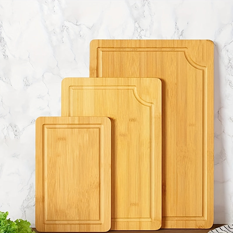 Set of 3 Bamboo Cutting Boards with Juice Grooves and Handles for Kitchen