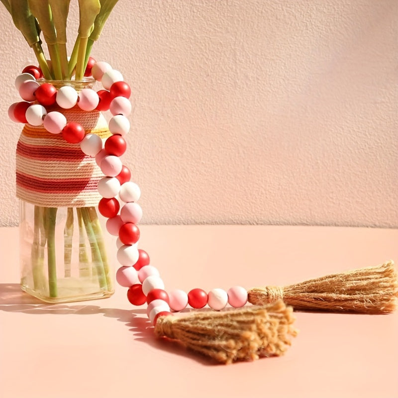 Rustic Farmhouse Beads Garland with Tassels for Mantel Decor Eco-Friendly Wooden Wreath
