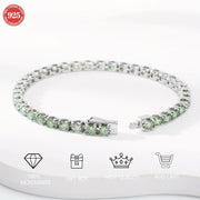 Sterling Silver Tennis Bracelet with Green Moissanite Stones and Gold Plating for Women