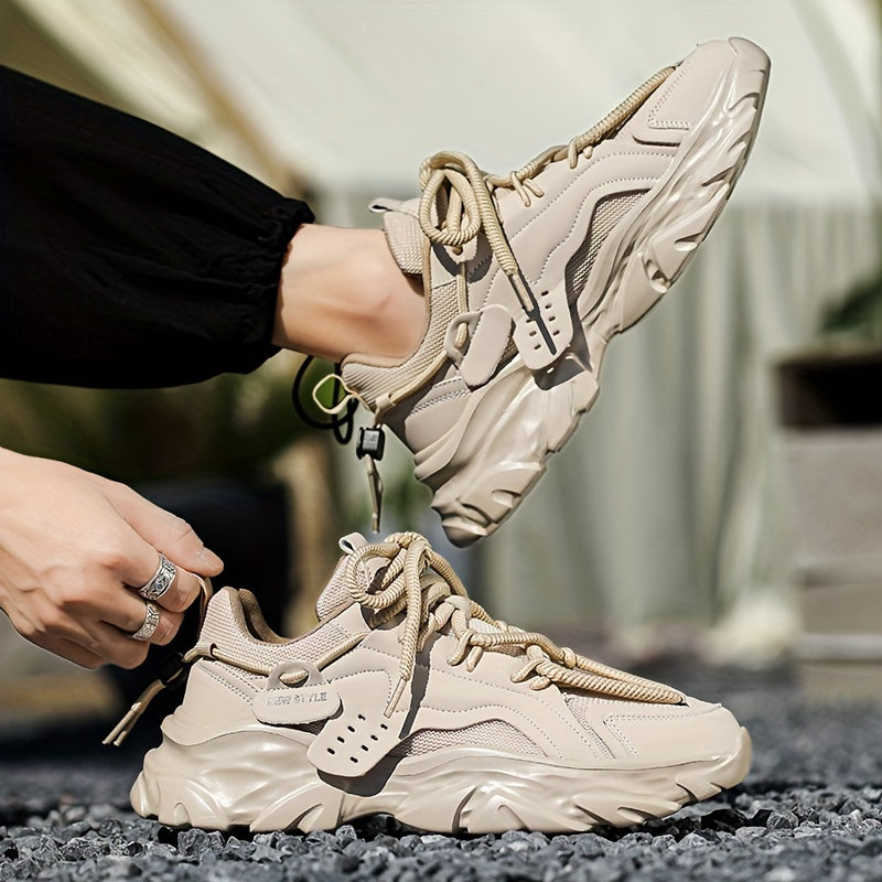 Men's Solid Color Breathable Running Sneakers with Thick Bottom for Training and Fitness