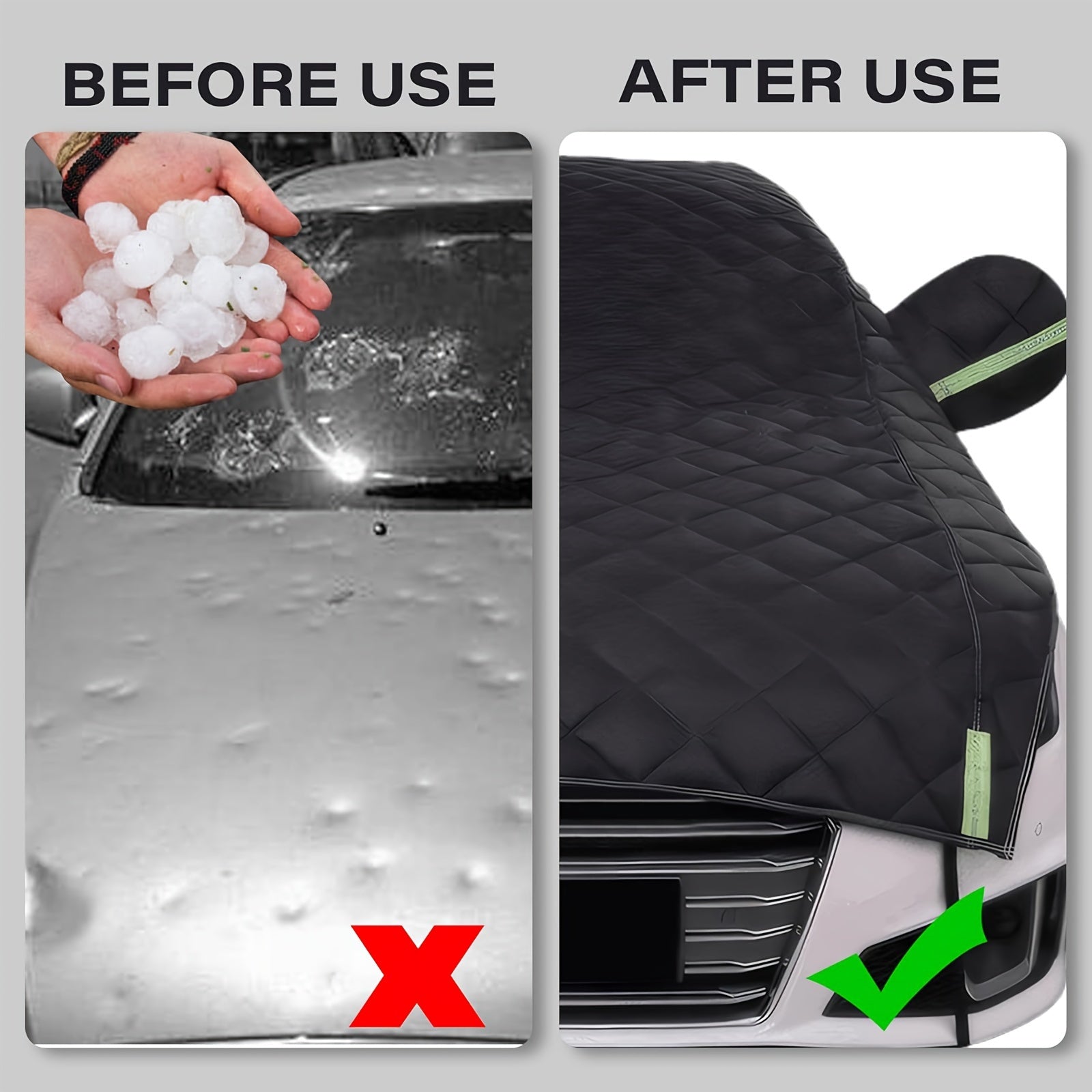 Quilted Hail Protector Car Cover for Most Vehicles Black Green Plush Material