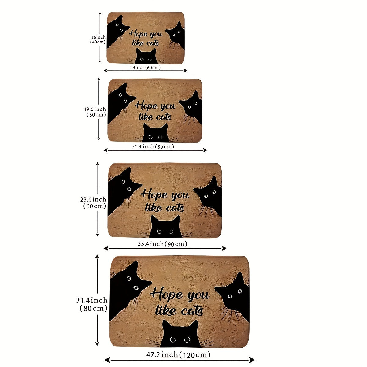Cute Kitten Pattern Anti-Fatigue Entrance Mat for Living Room Bedroom Kitchen