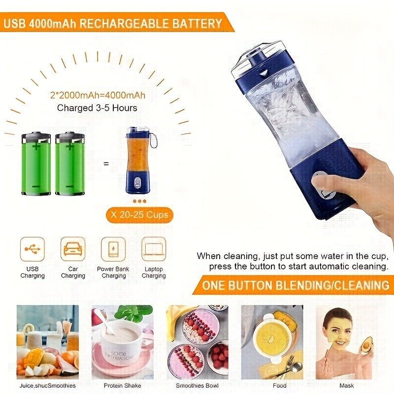 Licuadora portátil recargable USB, sin BPA, para viajes, deportes y cocina