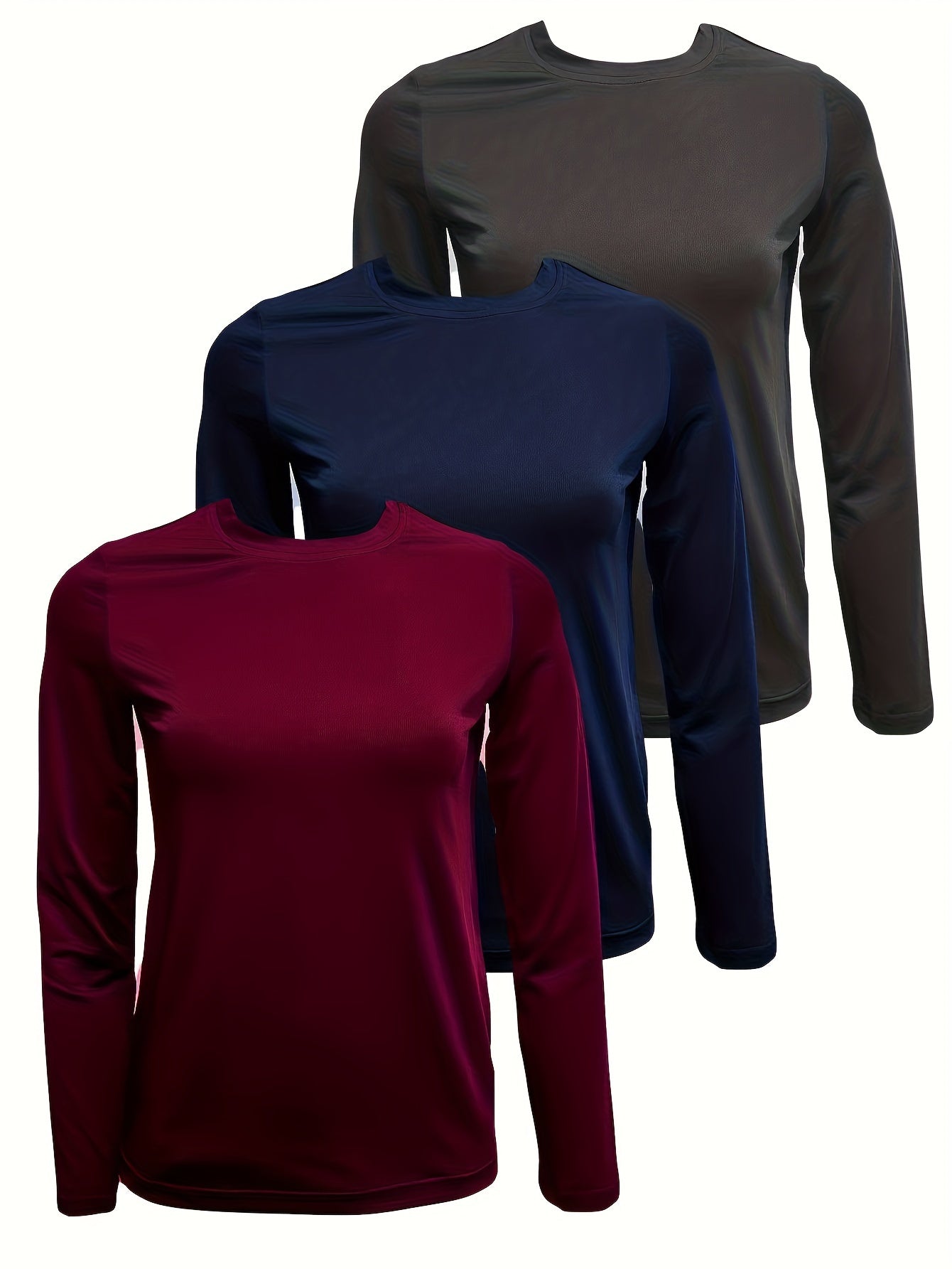 Women's Plus Size Sports Tops 3-Pack Long-Sleeved Casual Yoga T-Shirts