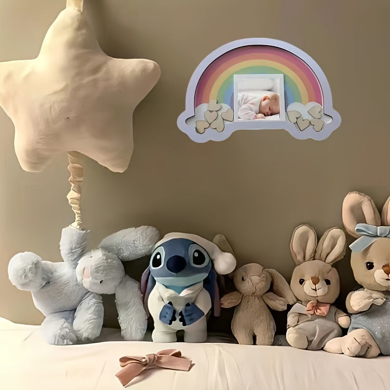 Wooden Rainbow Picture Frame for Nursery Wall Decor Baby Memory Display