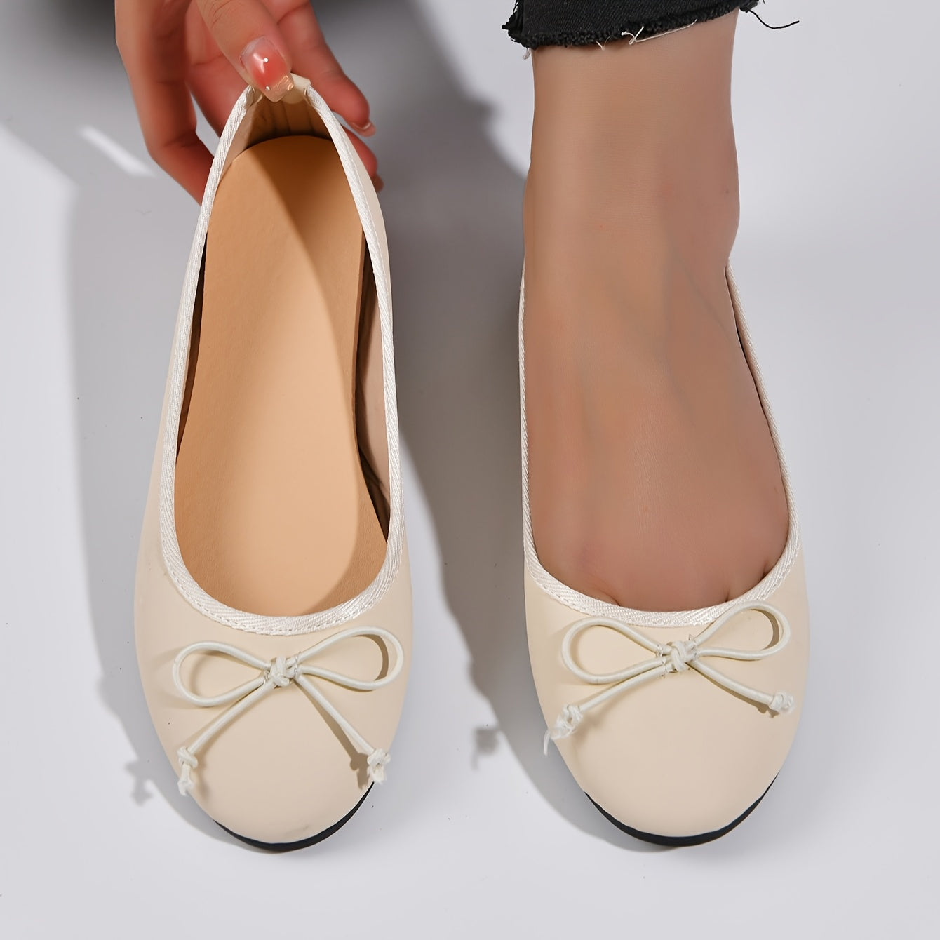 Women's Slip-On Flats with Bow Synthetic Shoes Comfortable Rubber Sole