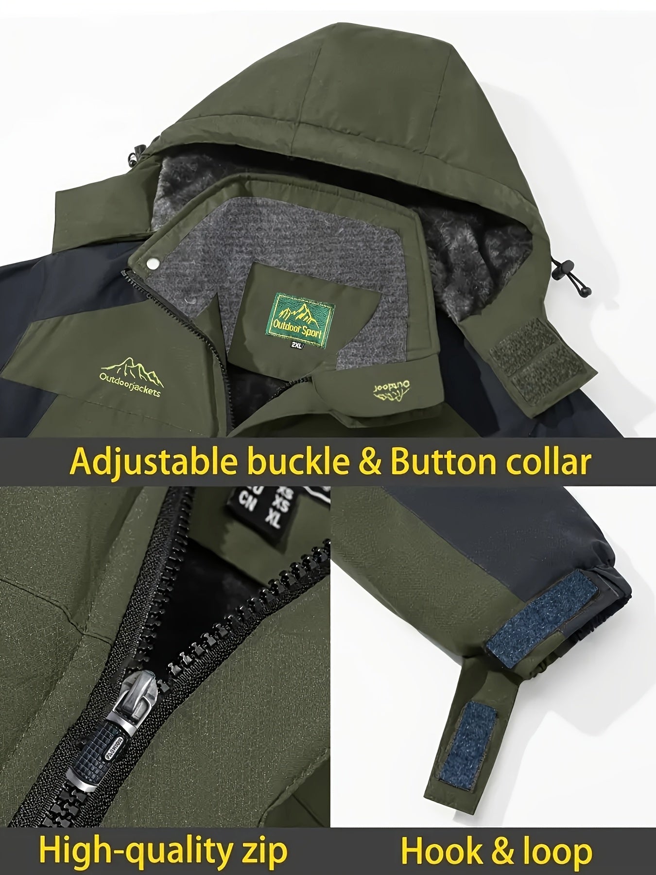 Men's Winter Jacket with Detachable Hood Breathable Waterproof Multiple Pockets Outdoor Ski Hiking