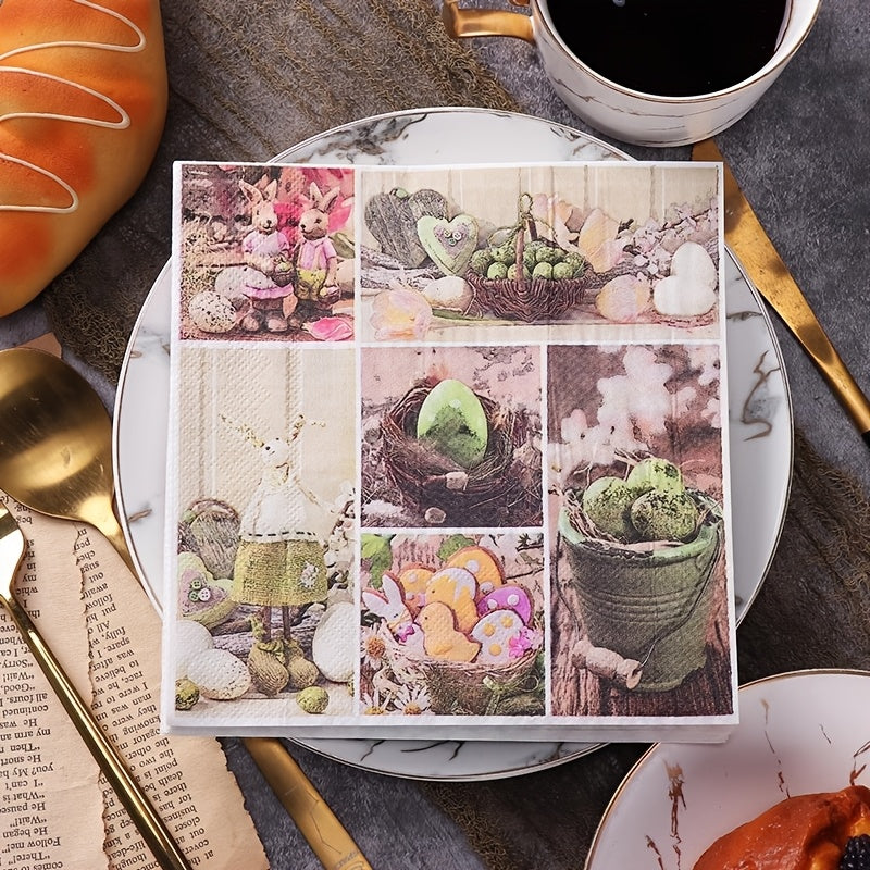 Set of 20 Easter Bunny Egg Disposable Napkins 2-Ply Paper Towels for Easter Table Decor