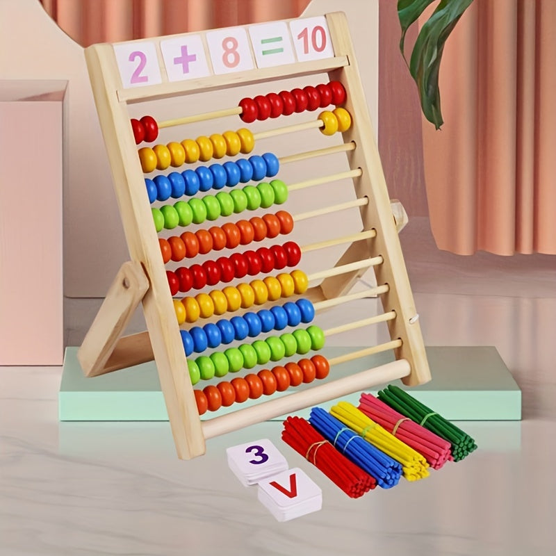 Children's Wooden Abacus Stand for Elementary School Math 10 Levels Teaching Aid