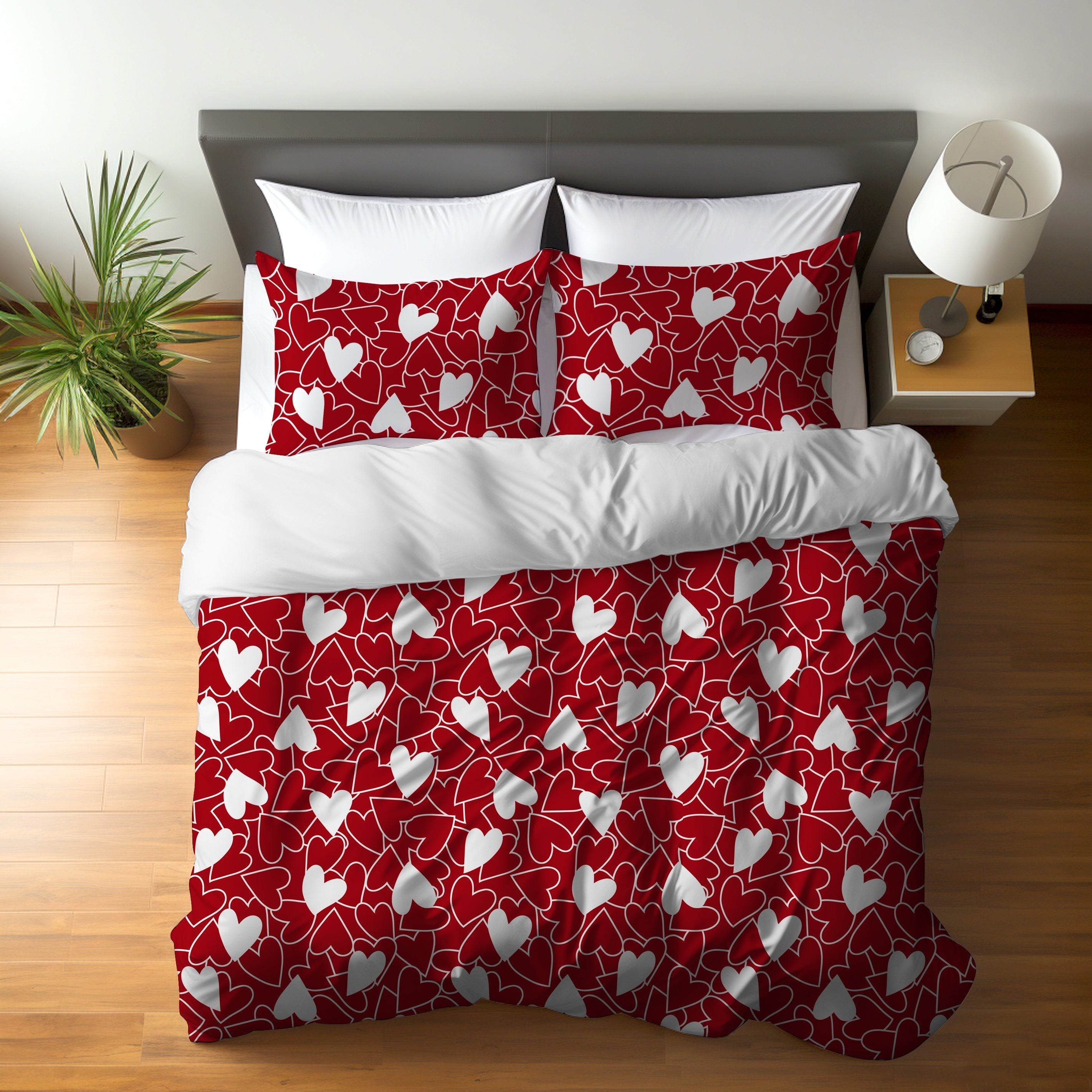 Valentine's Day Heart Print Bedding Set Duvet Cover and Pillowcases Soft and Skin-Friendly