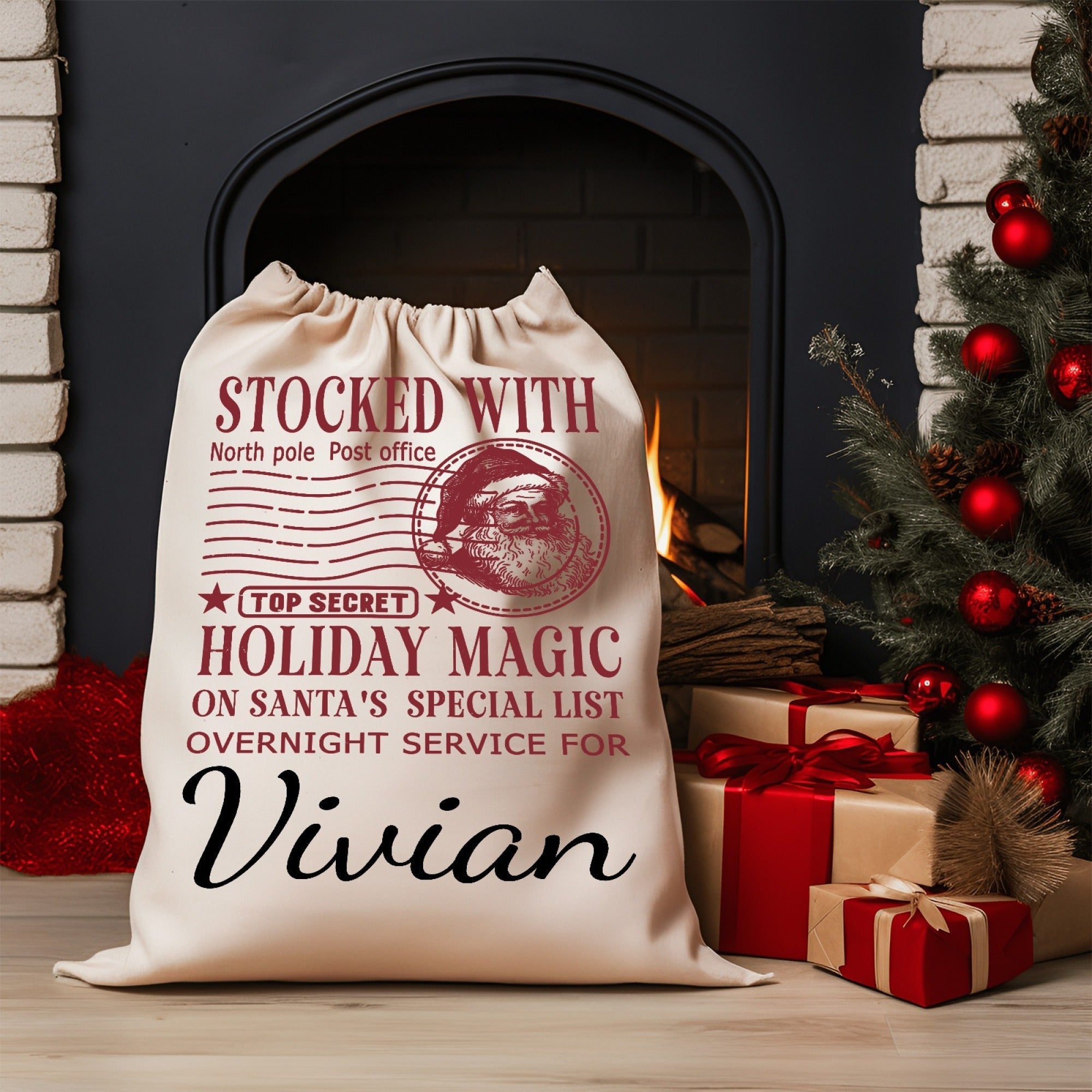 Customized Christmas Santa Sack with Name Oversized Canvas Gift Bag with Drawstring Closure